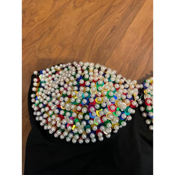 Dare To Wear black embellished corset dress beaded mini padded underwire 36 B/C - Picture 3 of 8